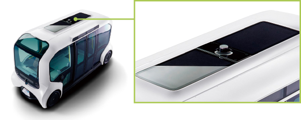 写真：トヨタ自動車株式会社の低速自動運転EV「e-Palette」のルーフガラス部分に当社太陽電池が採用
