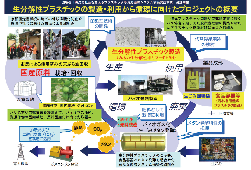 図：PHA系バイオプラスチックのライフサイクル実証事業