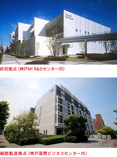  研究拠点（神戸MI R&Dセンター内）と細胞製造拠点（神戸国際ビジネスセンター内）の写真